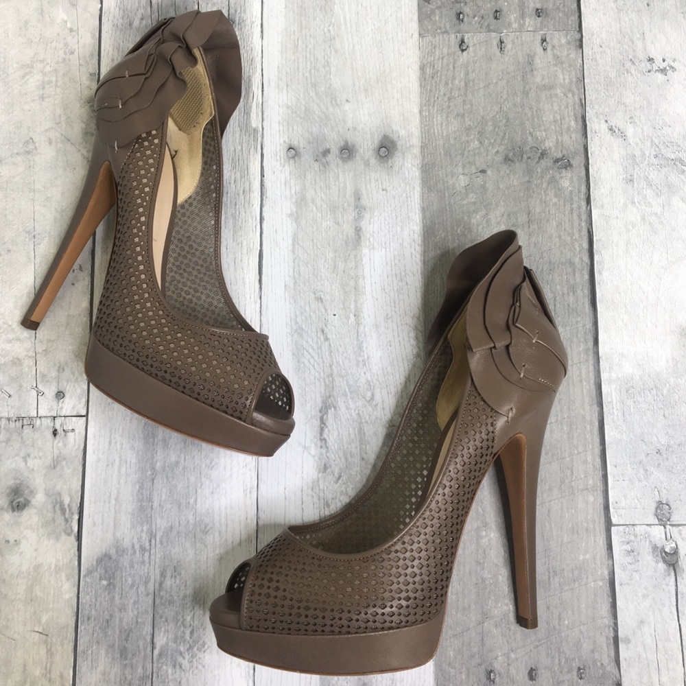Casadei Spectator Peep Toe Ruffle Platform Heels
